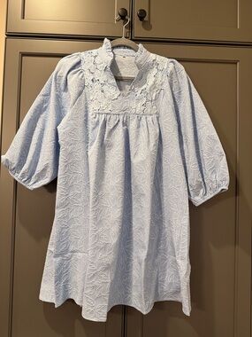 Light Blue Lace Yoke Babydoll Dress